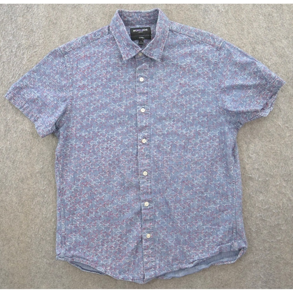 Bonobos Shirt Mens Large Blue Button Up Slim Shark Print AOP Long Sleeve Slim